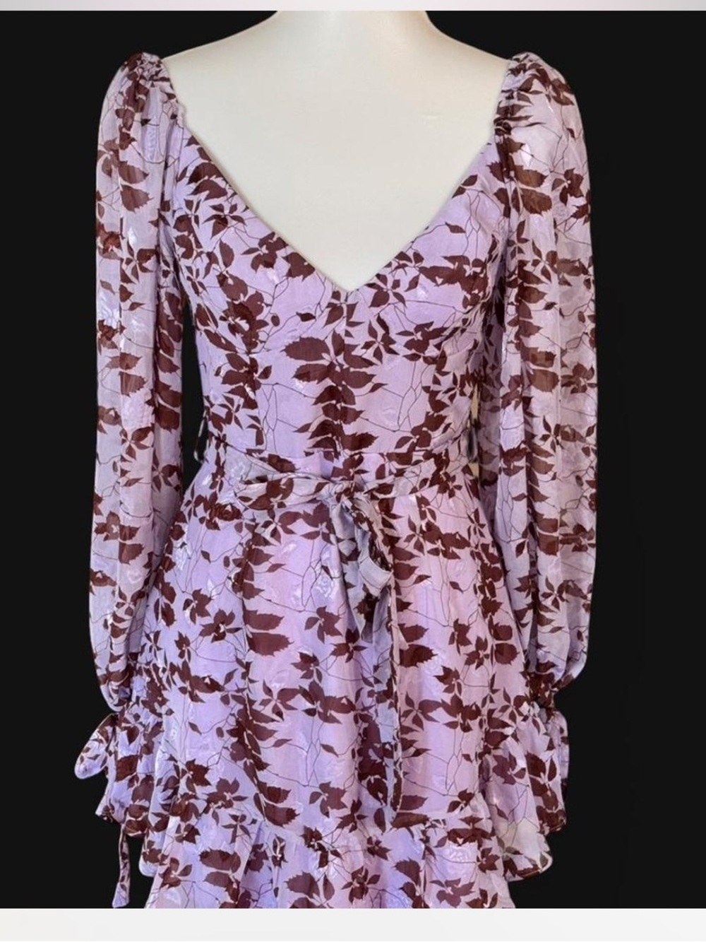 Saints & Secrets Lilac Mini Dress w/ Leaf Print & Molded Breast NWOT Medium
